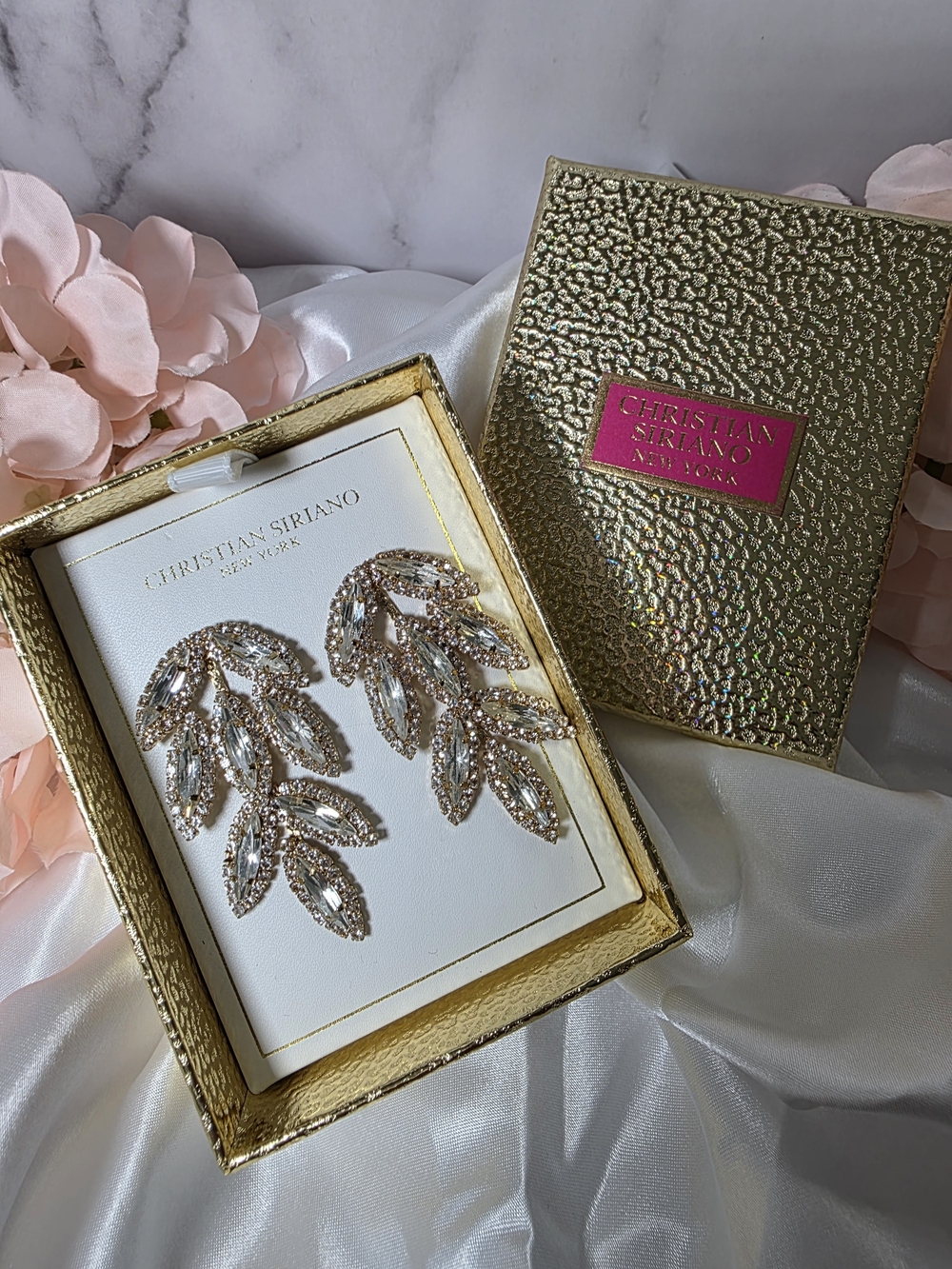 Christian Siriano Rose Gold Leaf Crystal Drop Earrings